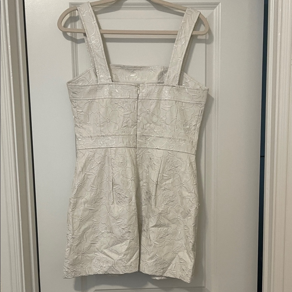Amanda Uprichard Vegan Leather White Floral Embroidered Dress, Size Medium, EUC - Picture 10 of 11